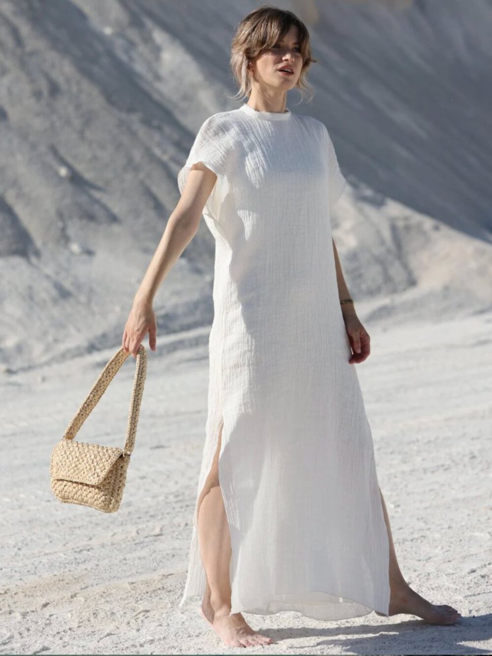 Zara ZW Collection Women Ecru 100% Linen Long Dress Size M NWOT 89$